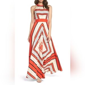 EUC ELIZA J Scarf Print Crêpe de Chine Fit & Flare Maxi